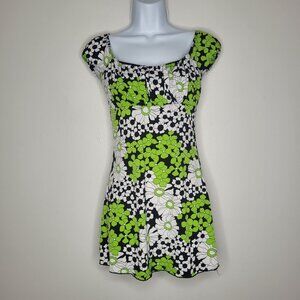 Vintage y2k green black white flower print cute going out party tunic top